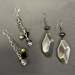 2 Pairs of Earrings- Silver/Gunmetal Grey, Black